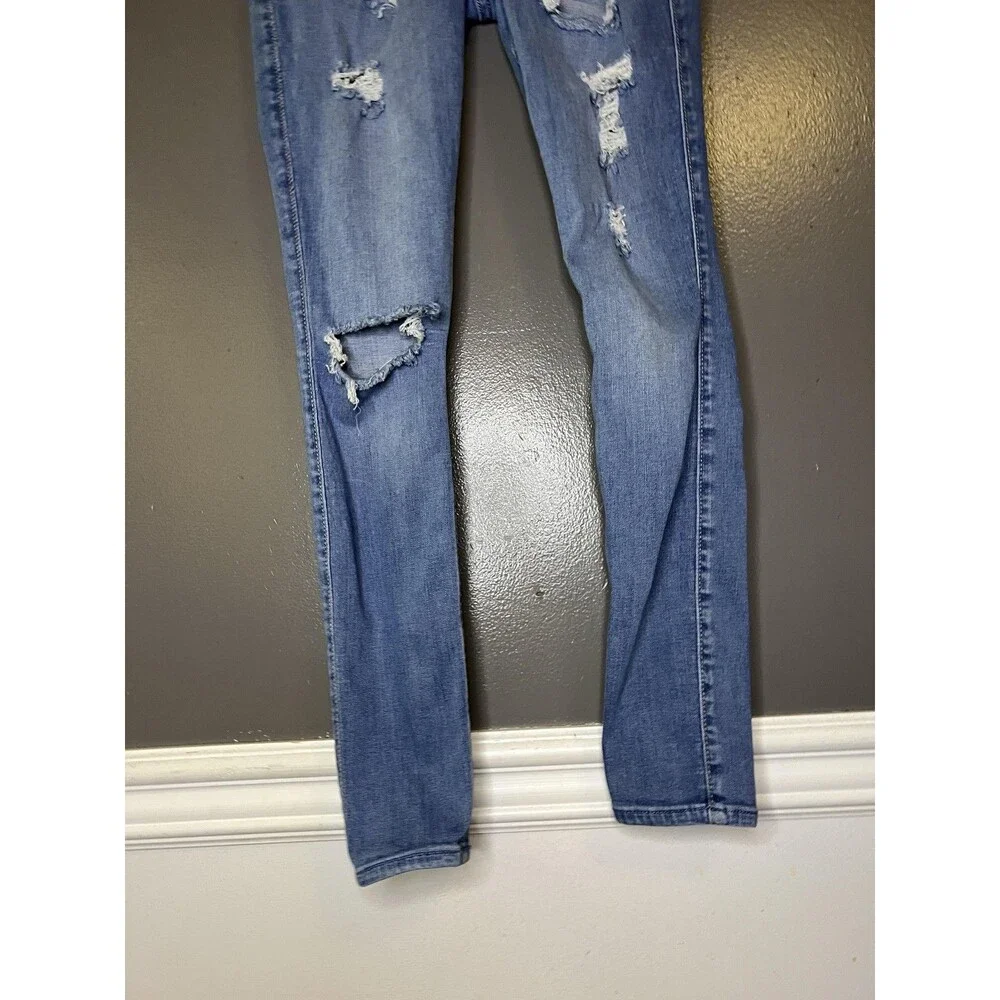 Hollister Jeans Juniors 3R Blue Medium Wash Curvy High Rise Distressed Jegging - Picture 3 of 10